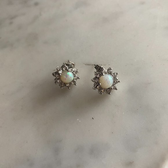 Sterling Silver Cubic Zirconia Opal Earrings - Picture 3 of 5